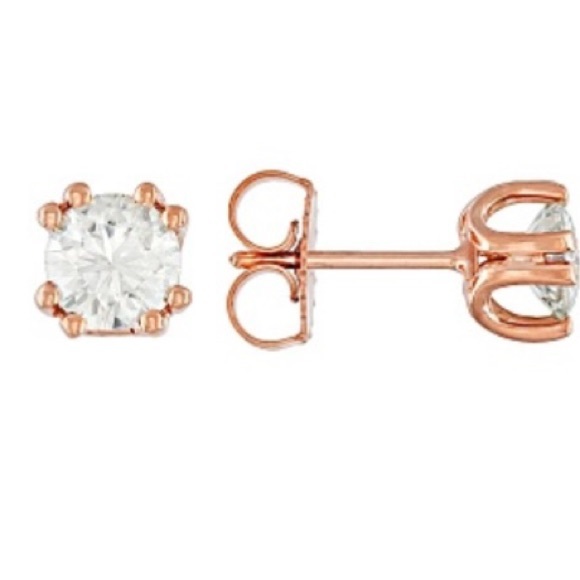 JTV Jewelry - MOISSANITE FIRE(R) 1.00CTW DEW ROUND 14K ROSE GOLD OVER STERLING SILVER STUD EAR